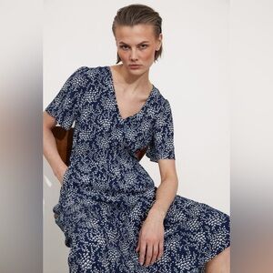 & Other Stories Navy and White Midi Dress